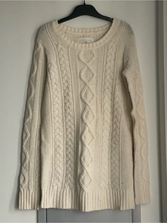 aerie Sweaters - AERIE Cream Cable-Knit Wool Blend Crewneck Sweater